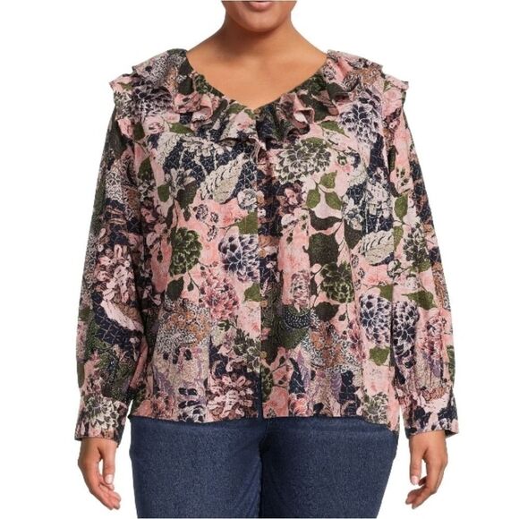 WOMEN'S PLUS RUFFLED Button Front Top Blousr Shirt Size 1X - Picture 2 of 6